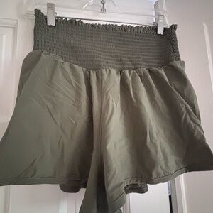 Aerie High Waist Green Smocked Shorts